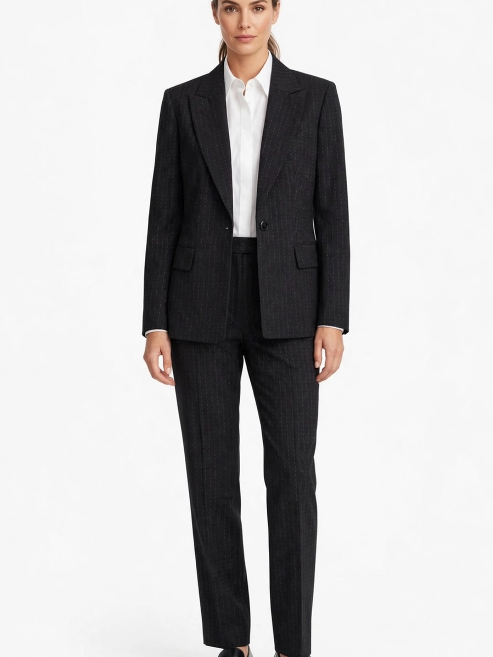 Evan-Picone Pantsuit Size 6 Black Pinstripe Blazer & Pants Career Suit